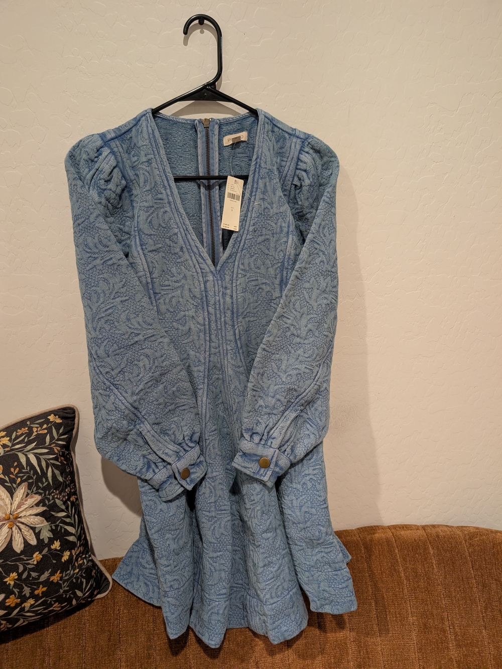 Anthropologie Pilcro Powder Blue Textured V-Neck Long Sleeve Dress
